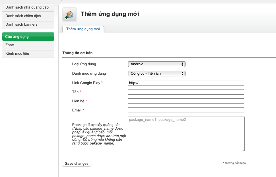 Tạo ứng dụng